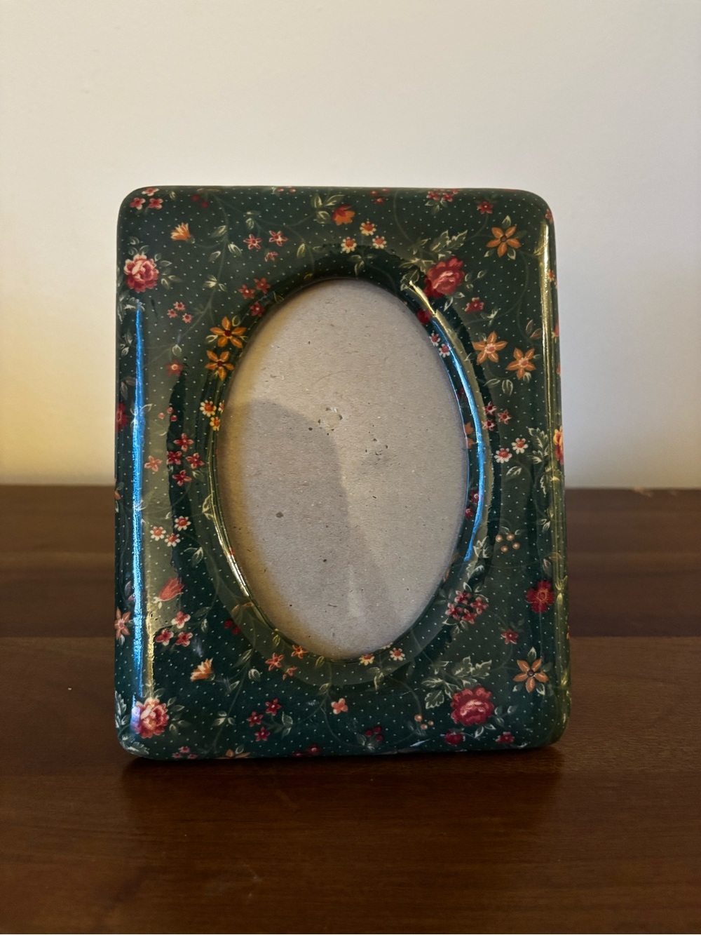 Floral Dark Green Decorative Oval Photo Frame - Home Accents